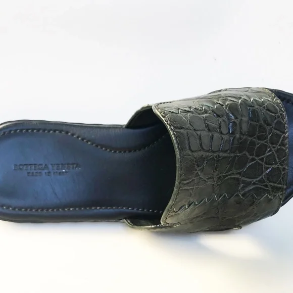 BOTTEGA VENETA SUNDAY FLAT SLIPPER GREENISH CROCODILE LEATHER OPEN TOE MEN'S 42